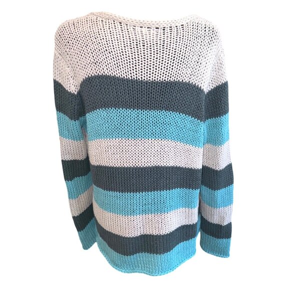 Wooden Ships Kenzie Blue Striped Open Knit Sweater M Sustainable Coastal Nautica - Picture 3 of 10